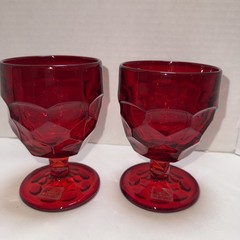 Vintage Viking Glass Ruby Red Goblets Set of 2 Hand Made USA Mid Century