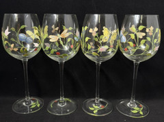 Lenox Butterfly Meadow Hand Painted Wine Glasses Ladybug Flowers Four (4) 9”