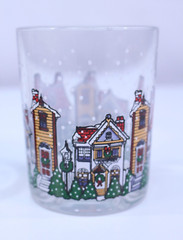 VTG Luminarc Dublin Christmas Village Glasses Tumblers Rocks Lowball Set 3