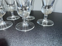 Set 6 DOROTHY THORPE Pink Peach Frosted Satin Trumpet Goblets MCM Bareware 7.5″