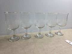 Vintage Libbey Winter White Frosted Pine Trees 5PC Wine Water Goblets Glasses 7″