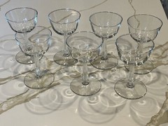 Vintage Set of 7 Libbey Aperitif Liquor Stemmed glasses Square Faceted Stem 5×3″