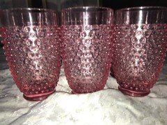 Vintage Set of 6 LE SMITH Glass PINK Raised HOBNAIL 13oz Drinking TUMBLER 5½» T