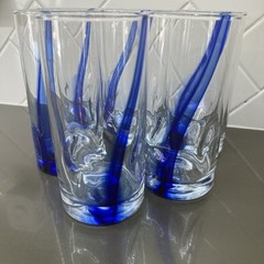 LIBBEY Crisa Blue Ribbon Dimpled Twist Swirl 6″ Glasses 16 Oz Set Of 6