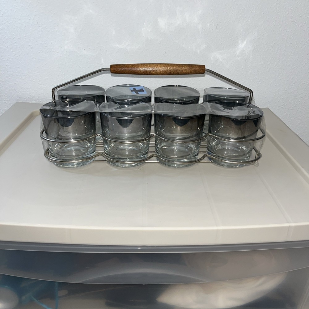 Mid Century Modern Silver Fade Rim 8 Glasses Rack Caddy Dorothy Thorpe