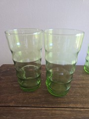 7pc VTG Federal Glass Coronet Limelight Green Horizontal Rippled 20oz Tumblers