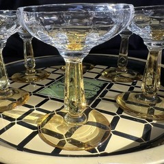 VTG Amber Stem Champagne Optic Coupe Glasses Set 6 Art Deco Cocktail Sherbert
