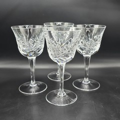 Set of 4 Gorham Cherrywood Clear Cut Crystal Wine Glasses Goblets 6″ Stemware