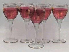 Romanian Crystal Clear Red Cranberry Hand Painted Etched Grapes Cordial Glasses