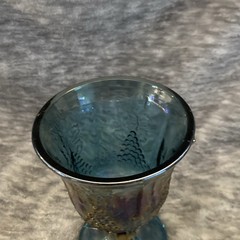 Set of 3 Blue Iridescent Carnival Glass Goblets, Grapes Pattern