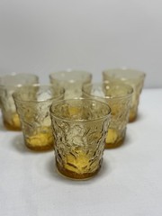 Set Of 6 Vintage Anchor Hocking Milano Honey Gold Lido Low Ball Rocks Glasses