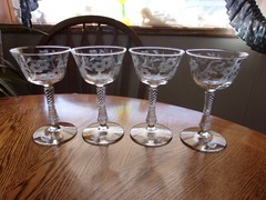 Champagne 6 Oz Rock Sharpe Debut Etched Floral Cut Blown Fancy Stem – Set of 4