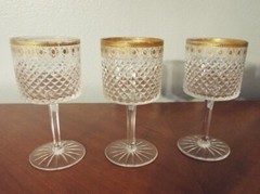 3 Antique Bayel Crystal France Crystal Liquer Glasses Golden Rim