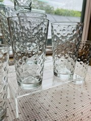 Set Of 10 Clear VTG Libbey AWA Polka Dot Pattern Optic 5 7/8″ Glass Tumblers