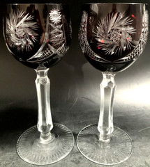 2 TWO AJKA Crystal ALBRACCA Lead Crystal Dark Ruby Red Wine Glass 7″ Pinwheel