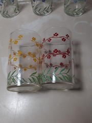 Vintage Swanky Swig Forget Me Not Juice Glasses 5 oz. Set of 5 blue,red,yellow