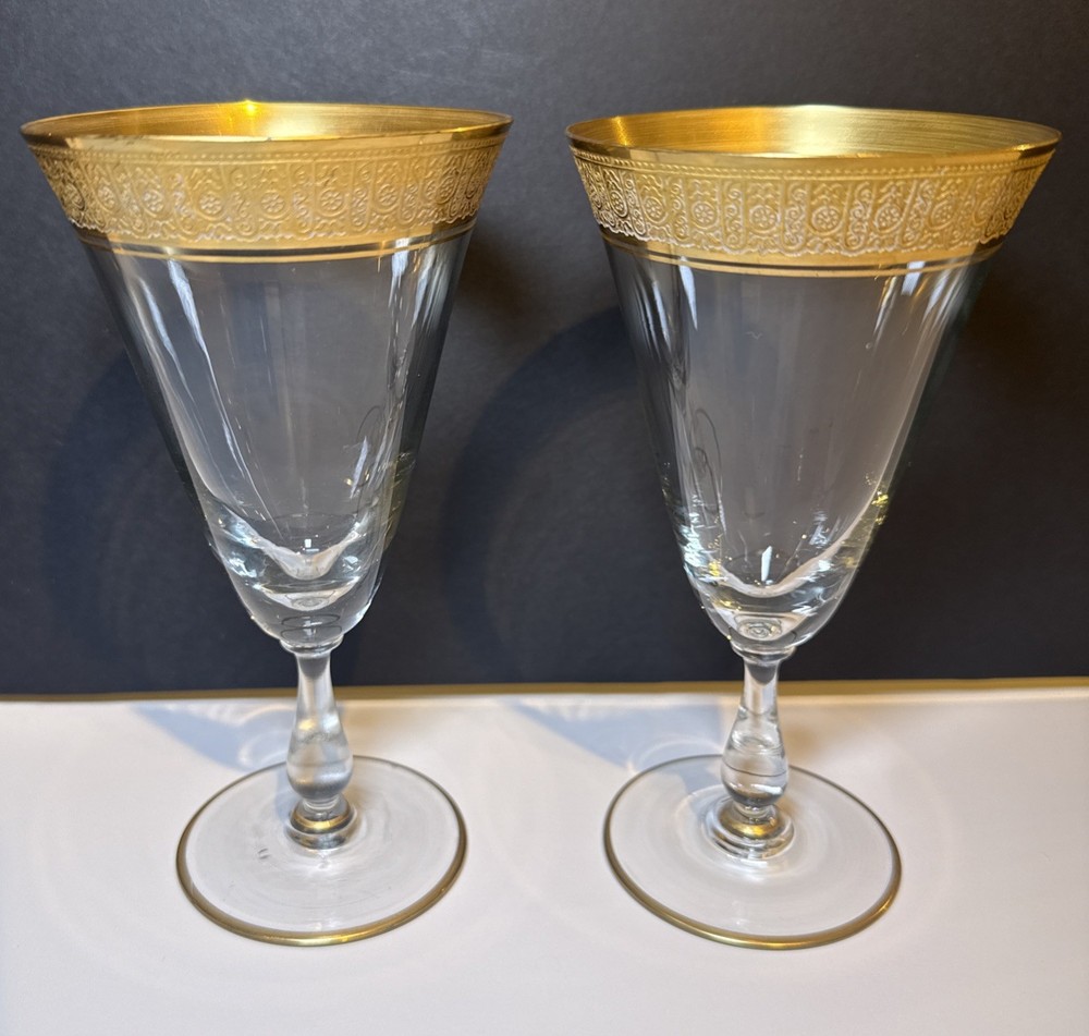 Vintage Gold encrusted Ice Tea Glasses (set of 2) footed base