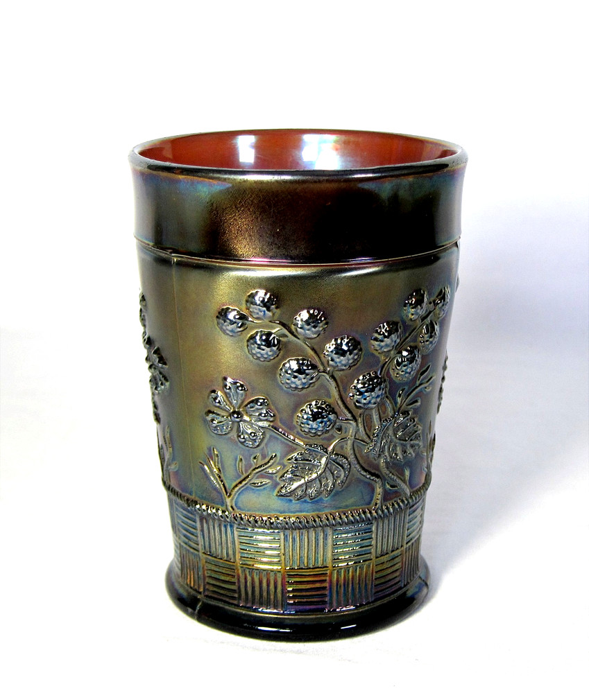 NORTHWOOD AMETHYST/PURPLE RASPBERRY CARNIVAL GLASS TUMBLER Basketweave Base