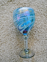 Aqua Blue Swirl Art Glass Goblet Iridescent Glaze