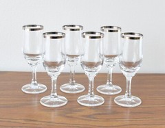 Set Of 6 Silver Rimmed Shot Liquor Glasses 4-3/4″ tall 3 fl oz