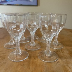 SET OF 8 Cordial Reverse Optic Cut Crystal Glass Sawtooth Stem Barware 5.5 In