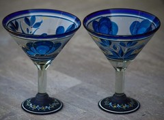 El Palomar Hand Blown Hand Painted Butterfly Margarita Martini Glasses Set of 2