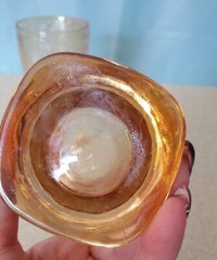 Amber Marigold Carnival Glass Luster Floral Vintage Tumblers