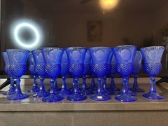 Vintage Cobalt Blue Avon Cameo Goblets Wine Glasses Set of 18