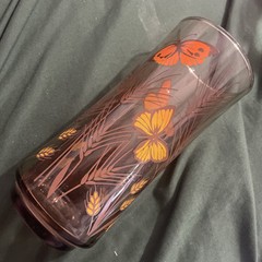 Vintage Libby Drinking Glass Butterfly And Wheat Orange Mid Century Modern
