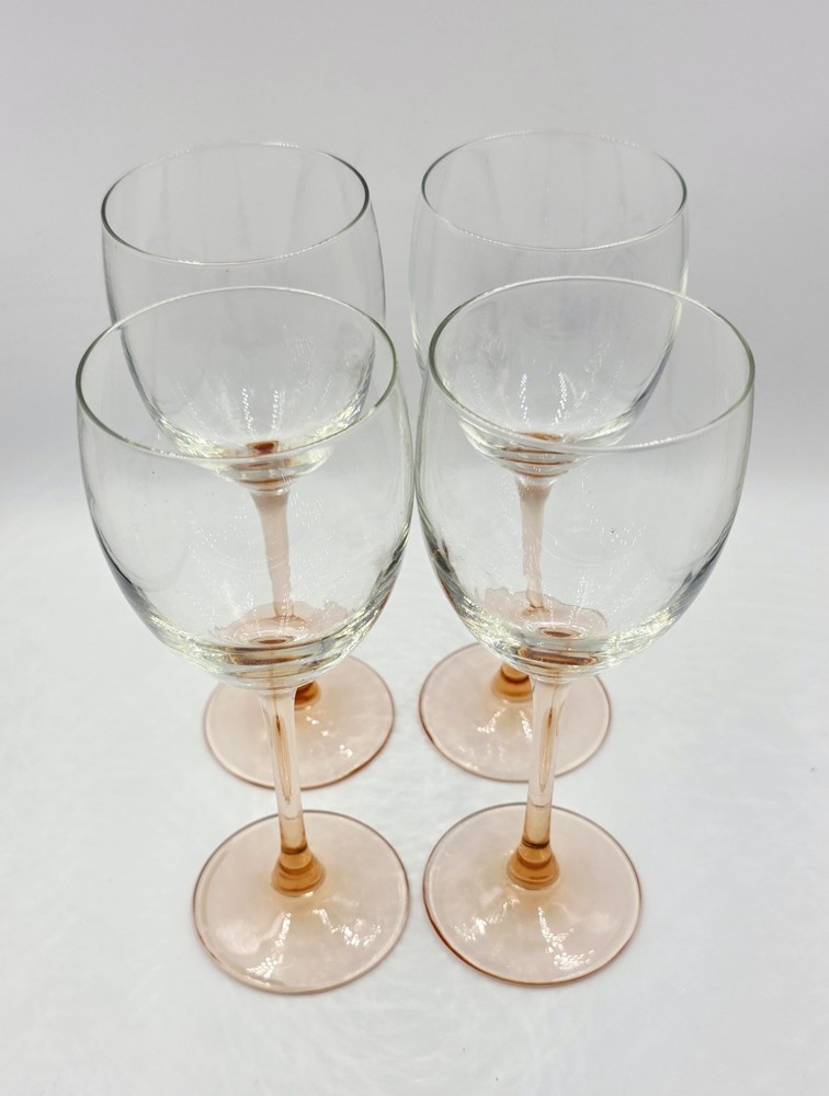 Luminarc Wine Glass Blush Pink stemmed, Set of 4 Vintage