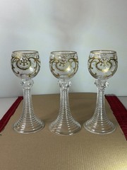 Antique Set Of3 Bohemian Art Nouveau (Jugendstil) glass goblet, Hand Blown Glass