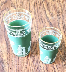 Vtg Jeanette Wedgwood Green Hellenic Pattern 4 oz Juice Glass And 8 oz Tea Glass