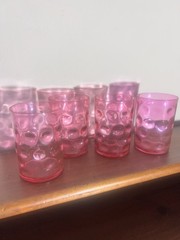 FENTON? Cranberry RUBY Inverted Thumbprint COIN DOT OPTIC Glass Tumbler 4