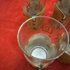 (8) 8oz Highball Glasses Leather Holder Western Cowboy Ranch Brand ML Leddy