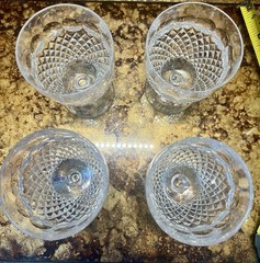 Galway O’MALLEY Clear Cut Crystal 5″ RED WINE GLASSES Cross Hatch Dots SET OF 4