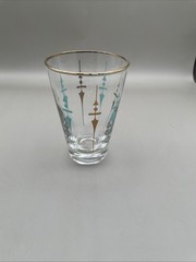 Vintage Libbey MCM Staccato Gold Turquoise 4-1/2” Tumbler Cocktail Glass Atomic