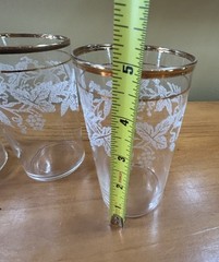 4 VTG Bartlett Collins Embossed Sugar Frosted Grapevine 24K Gold Trim Glasses