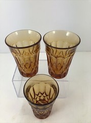 Anchor Hocking Glassware Amber Gold Yellow Color Set Of 3/ 5”Retro Vintage