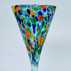 Hand Blown 8″ Glass Martini Margarita Green Glass Confetti Drinkware Bar. PO