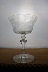 Fuchsia Tiffin Etched 3 Champagne Tall Sherbet Glasses 5 3/8 » Optic Clear