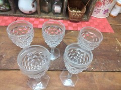 5 Vintage Fostoria American Clear Hex Foot Wine Glasses Stems 4 3/8” 2056