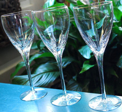 Set 3 FIRELIGHT CLEAR/ GOLD RIM LENOX CRYSTAL Hand Blown Wine Glasses/Goblets