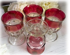 Tiffin Kings Crown Thumbprint Ruby Red Flash 4 3/8″ Juice or Wine Glass Set of 4