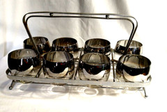 Vitreon Queens Silver Fade Lusterware Roly Poly 8 Glasses in Chrome Tray
