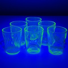 LOT 6 Uranium GREEN DIAMOND OPTIC Shot Glasses HAND BLOWN Depression Glass MINTY