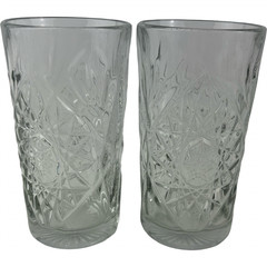 Libby USA Hobstar 6” Tall 16oz Highball Drinking Glasses Tumbler Set of 2 VTG A