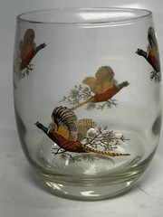 Set Of 4 Pheasants In Flight MCM Roll-poly Stemless Wine Glass Gorgeous Barware!