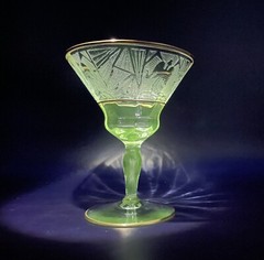 Glastonbury Lotus Cocktail Glass Glows La Furiste Clear Gold Trim