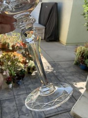 Rogaska Crystal Gallia Pair Balloon Wine Glasses Goblets Hand Blown Etched 8 In.