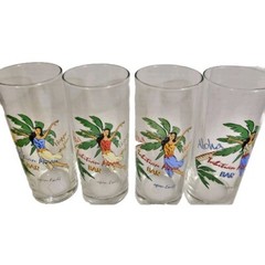 Tahitian Moon Bar Glasses Tiki Girls Highball Set 4 Aloha Happy Hour Barware